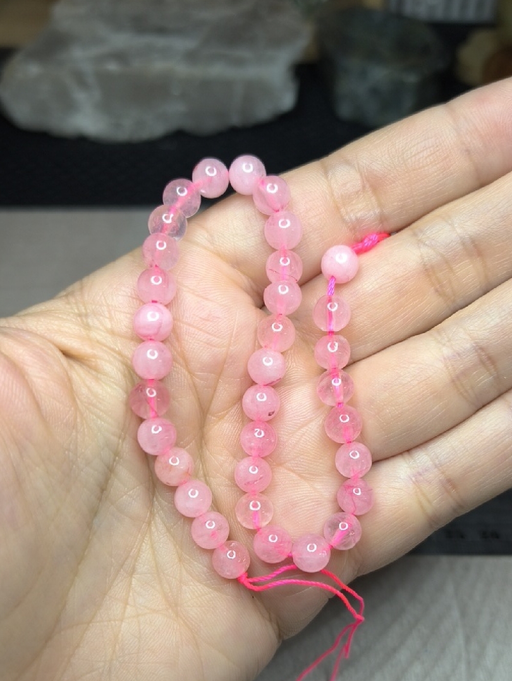#13- 6mm Enhanced Rose Quartz With Golden Healer Round Beads - 8" Strand